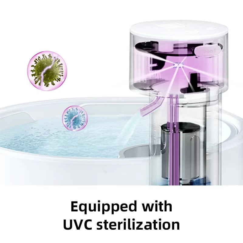 UVC sterilization device in a bathtub with virus illustrations and text.