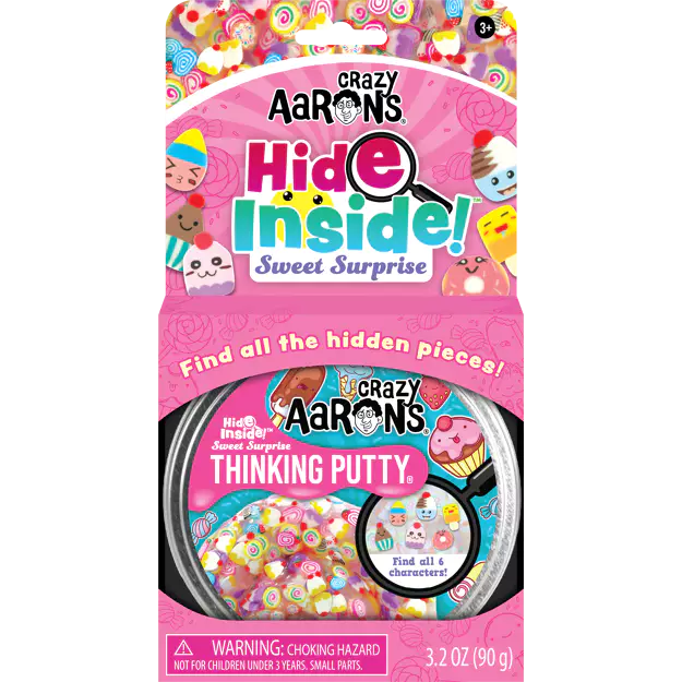 Crazy Aaron's Hide Inside Sweet Surprise packaging with colorful design and text.