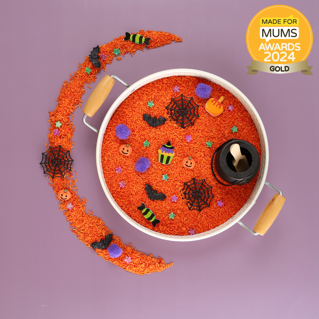 Halloween-themed treat with decorative elements on a purple background, featuring a 'Made for Mums Awards 2024 Gold' badge.