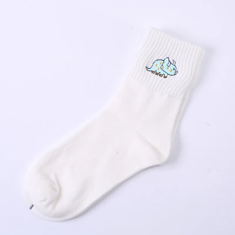 Embroidered Dinosaur Cotton Tube Socks - Socks from Dear Cece - Just £8.99! Shop now at Dear Cece
