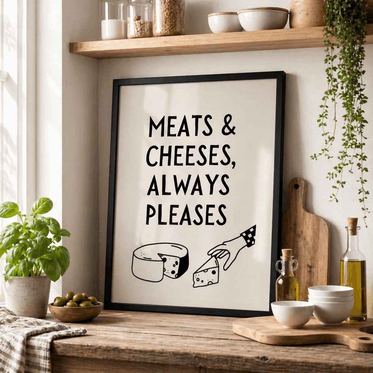 Meats & Cheeses Always Pleases Wall Art Print | Bob Mortimer Quote Poster