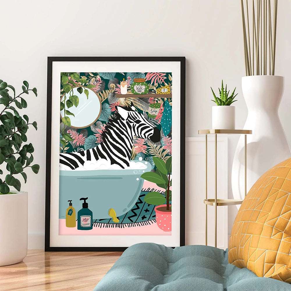 Bathroom Zebra Botanical Jungle Art Print - Wall Art from Dear Cece - Just £19.99! Shop now at Dear Cece