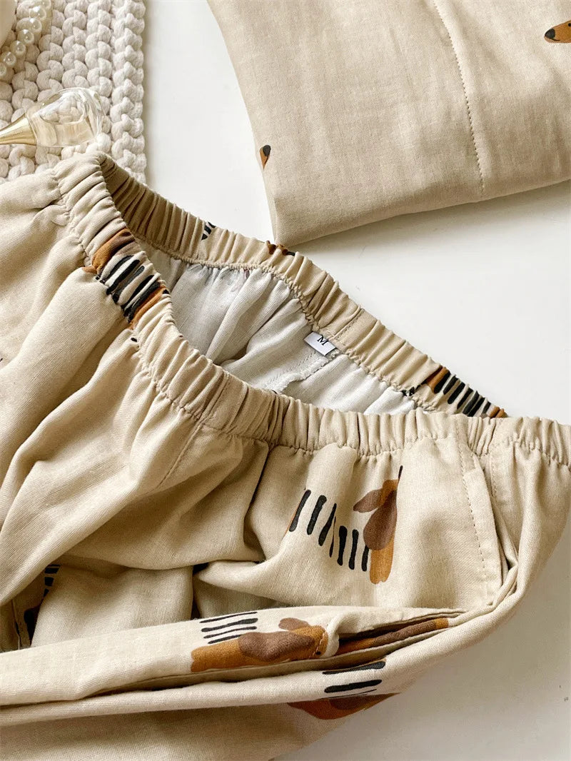 Beige shorts with a pattern on a white surface