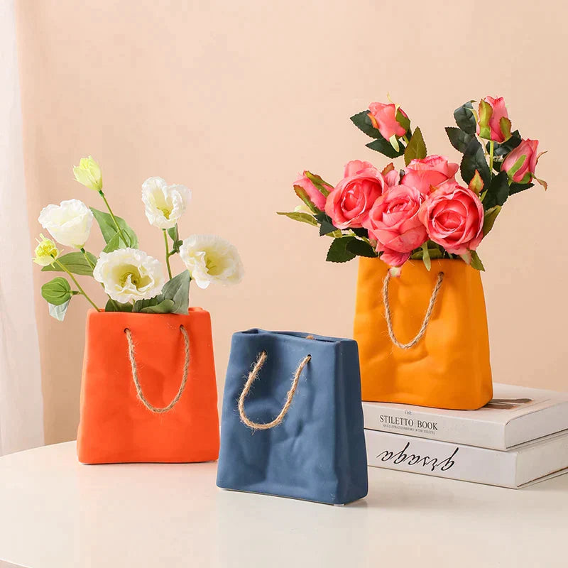 Vibrant Ceramic Paper Bag Handbag Vase