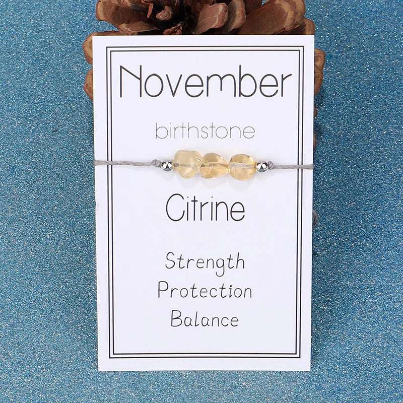 November Citrine Natural Stone Birthstone Wish Bracelet
