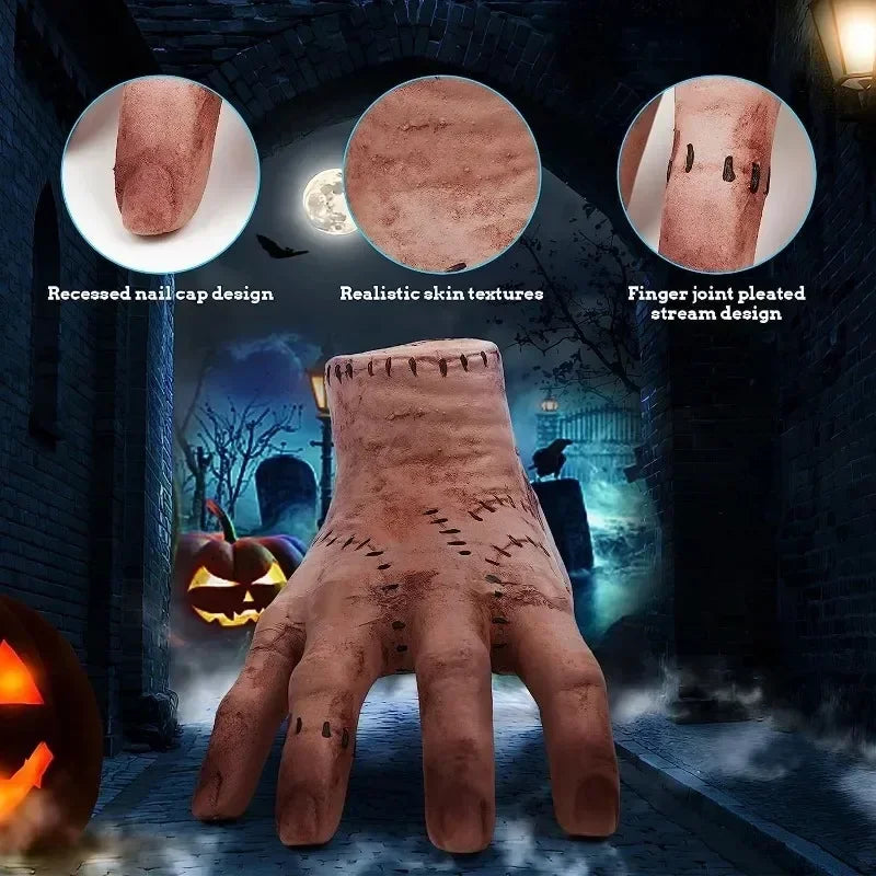 Halloween-themed hand with detailed textures against a spooky background