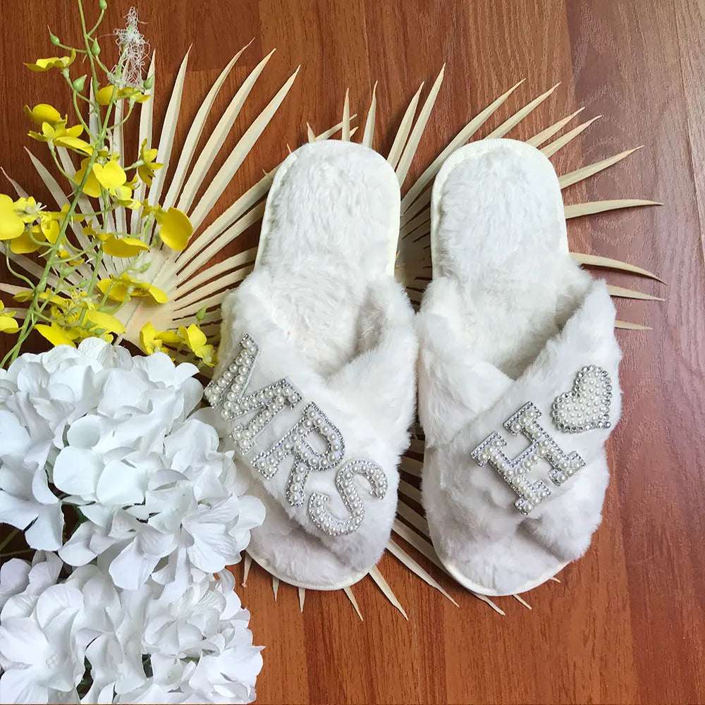 Personalised Bride Mrs Pearl Fluffy Slippers - slippers from Dear Cece - Just £24.99! Shop now at Dear Cece