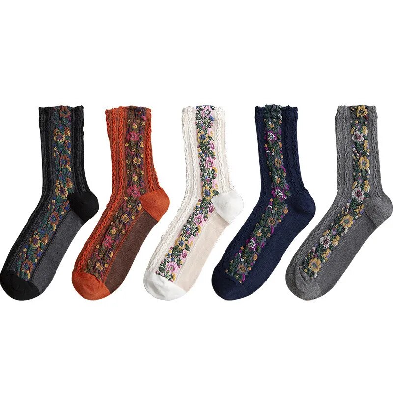 Pure Cotton Floral Embroidered Medium Tube Women's Socks - Socks from Dear Cece - Just £6.99! Shop now at Dear Cece