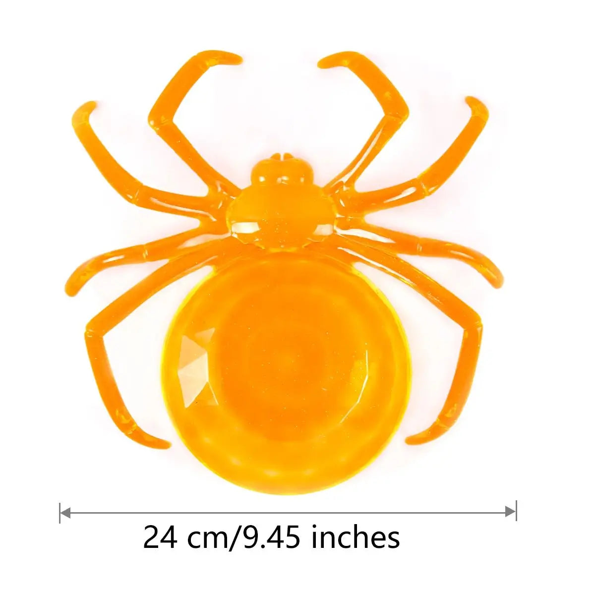 Orange spider bowl with measurement label on a white background