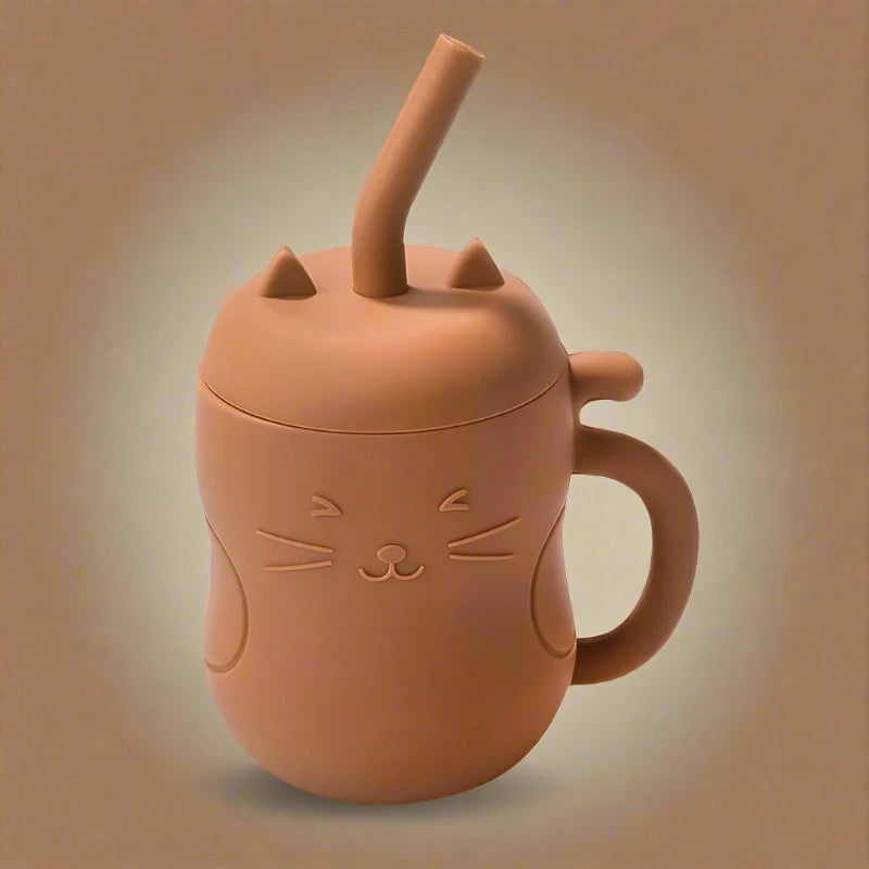Eco Friendly Leakproof Silicone Toddler Water Bottle - Cat - Baby Storage from Dear Cece - Just £12.99! Brown