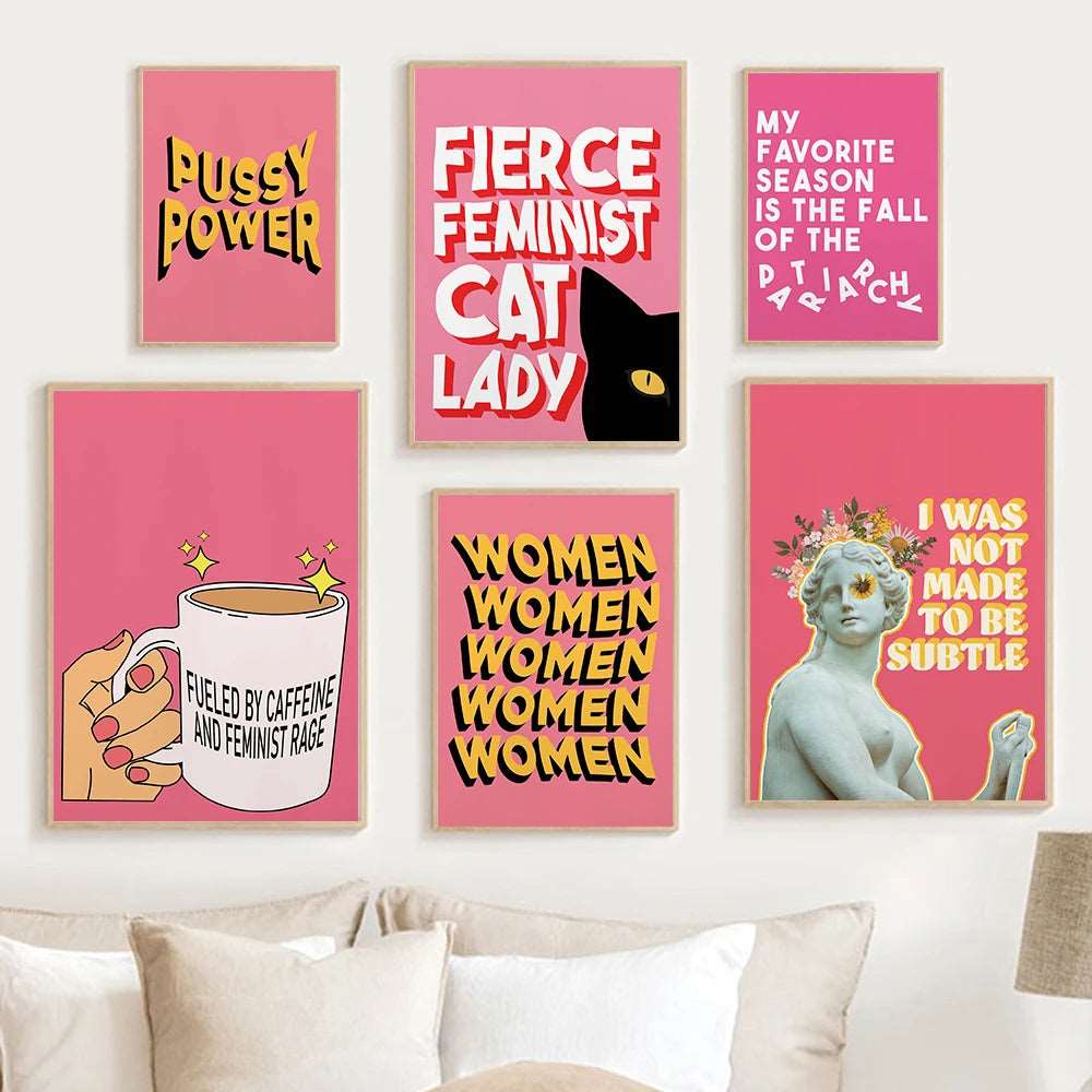 Fierce Feminist Cat Lady Pink Wall Art - Wall Art from Dear Cece - Just £16.99! Shop now at Dear Cece