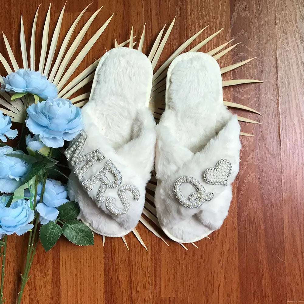 Personalised Bride Mrs Pearl Fluffy Slippers - slippers from Dear Cece - Just £24.99! Shop now at Dear Cece