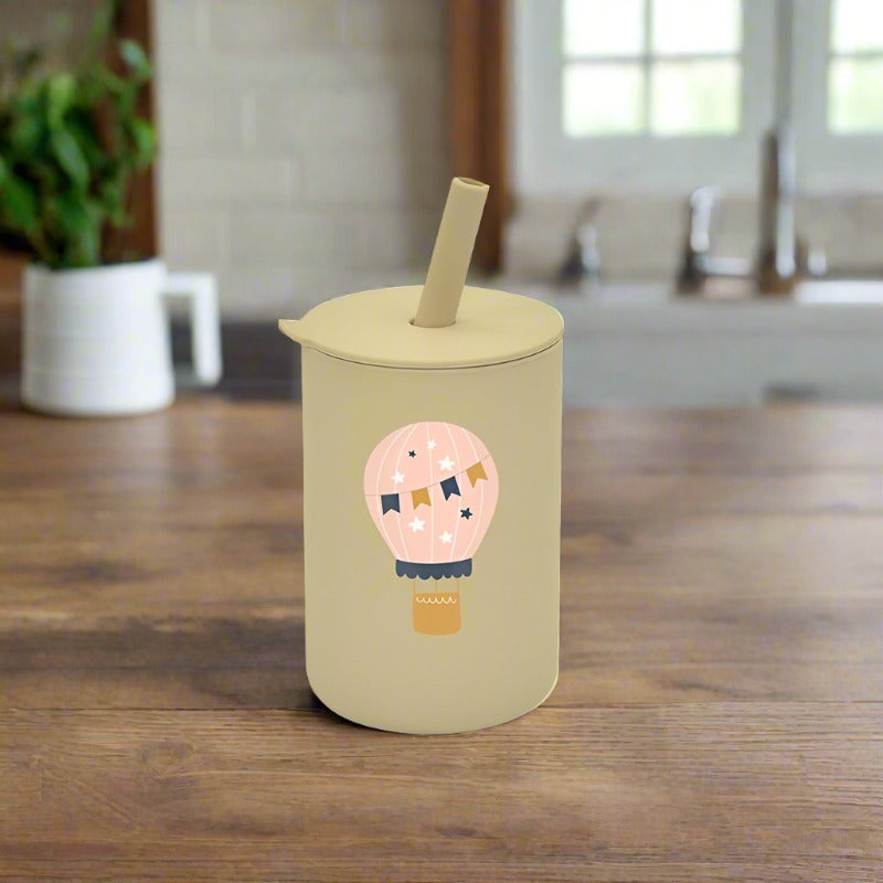 BPA Free Baby Silicone Leak-Proof Cup with Lid - hot air balloon