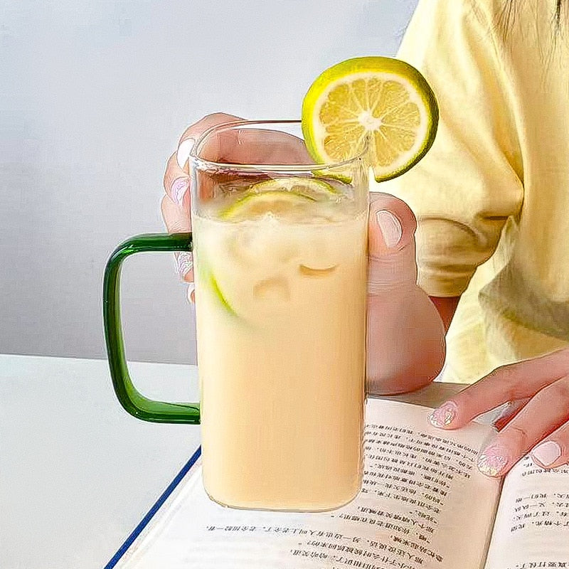 Square High Borosilicate Transparent Glass Mug With Lid and Straw - 400ml - mugs from Dear Cece - Just £9.99! Shop now at Dear Cece