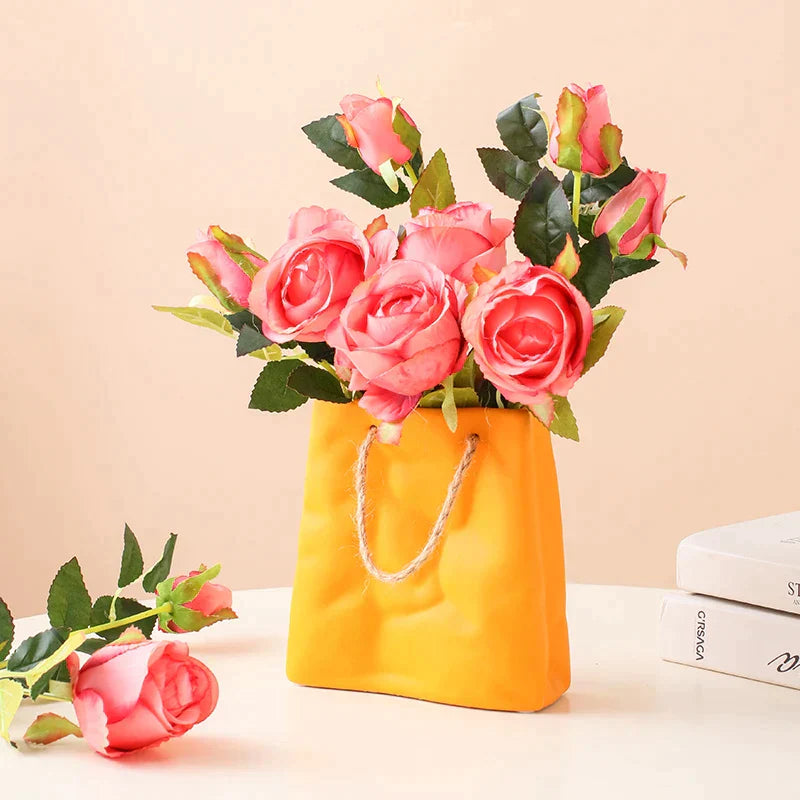 Vibrant Ceramic Paper Bag Handbag Vase - Vase from Dear Cece - Just £29.99! Shop now at Dear Cece