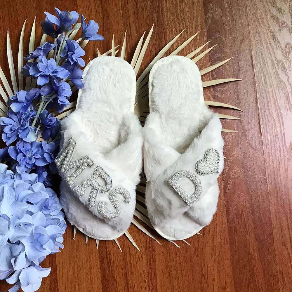 Personalised Bride Mrs Pearl Fluffy Slippers - slippers from Dear Cece - Just £24.99! Shop now at Dear Cece