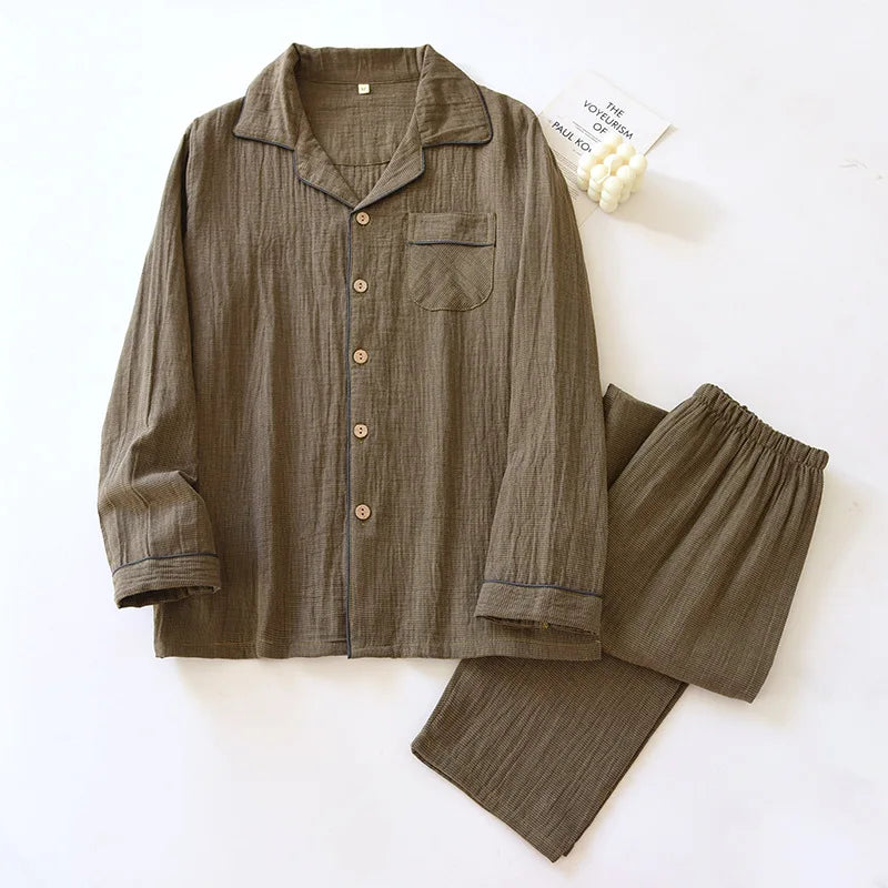 Brown striped pajama set on a white background