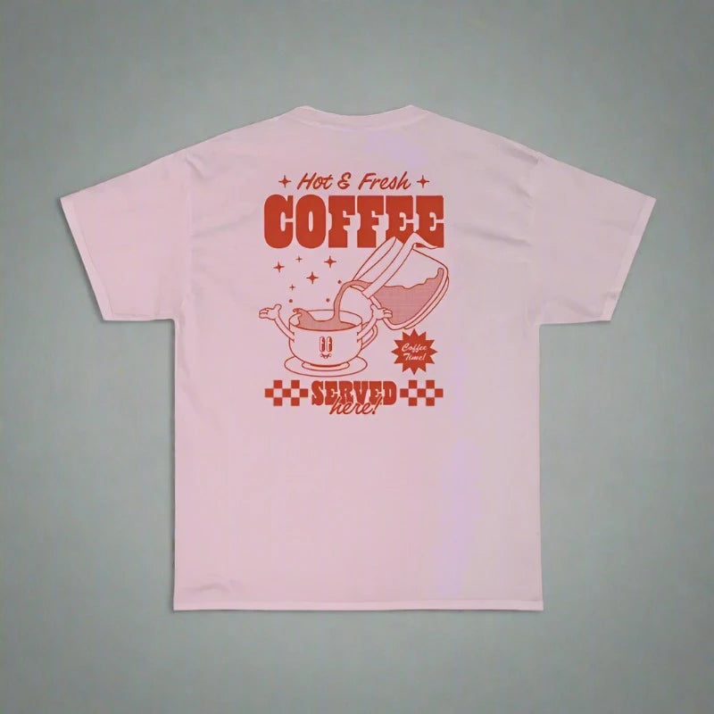 Back Print Retro Coffee Pink T Shirt