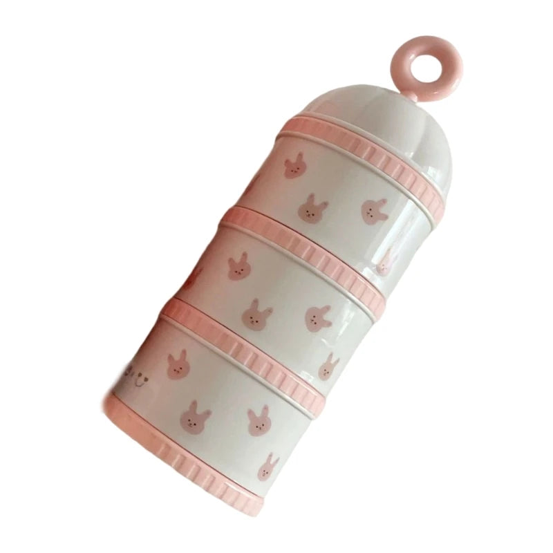 Stackable container with pink bunny pattern on a white background
