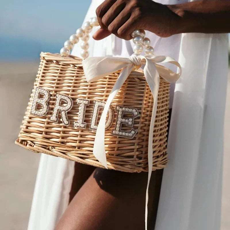 Bride Wifey Boho Wicker Beach Bag - Bags from Dear Cece - Just Ā£34.99! Shop now at Dear Cece