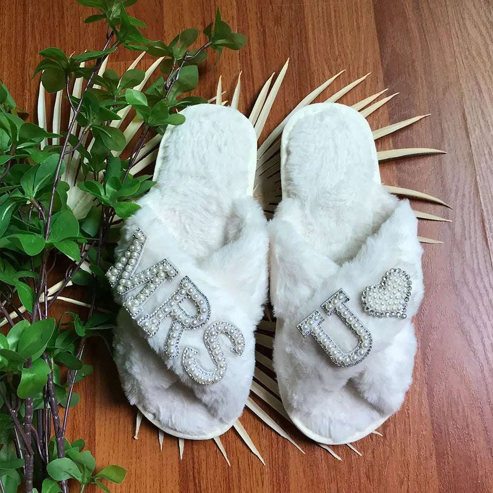 Personalised Bride Mrs Pearl Fluffy Slippers - slippers from Dear Cece - Just £24.99! Shop now at Dear Cece