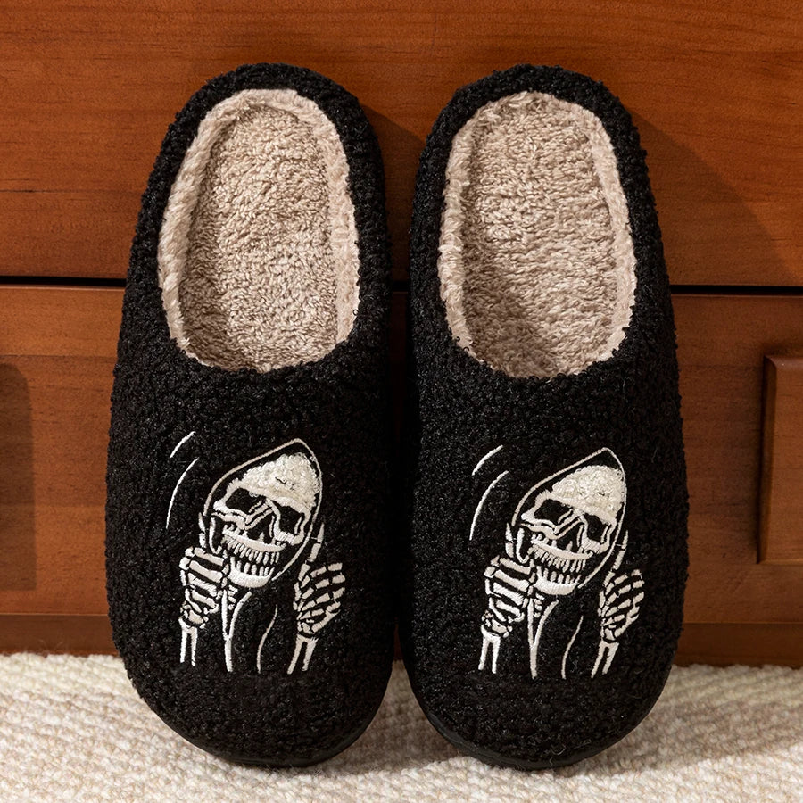 side by side Halloween Grim Reaper Skull Face Slippers
