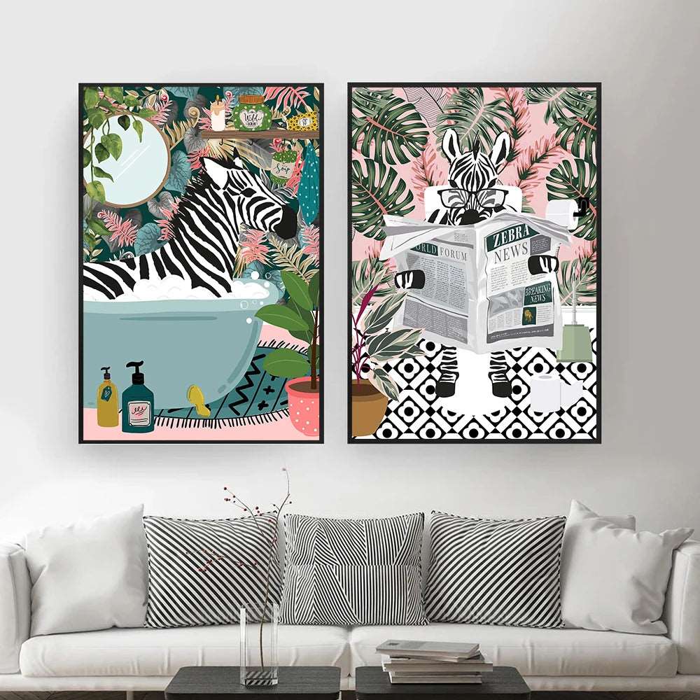 Bathroom Zebra Botanical Jungle Art Print - Wall Art from Dear Cece - Just £19.99! Shop now at Dear Cece