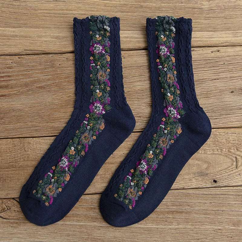 Pure Cotton Floral Embroidered Medium Tube Women's Socks - Socks from Dear Cece - Just £6.99! Shop now at Dear Cece