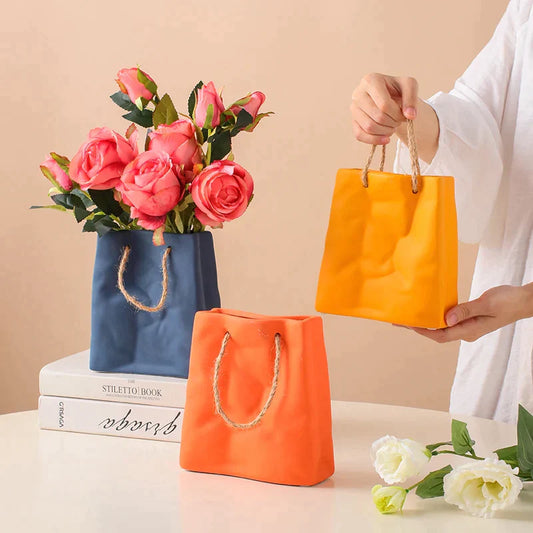 Vibrant Ceramic Paper Bag Handbag Vase - Vase from Dear Cece - Just £29.99! Shop now at Dear Cece