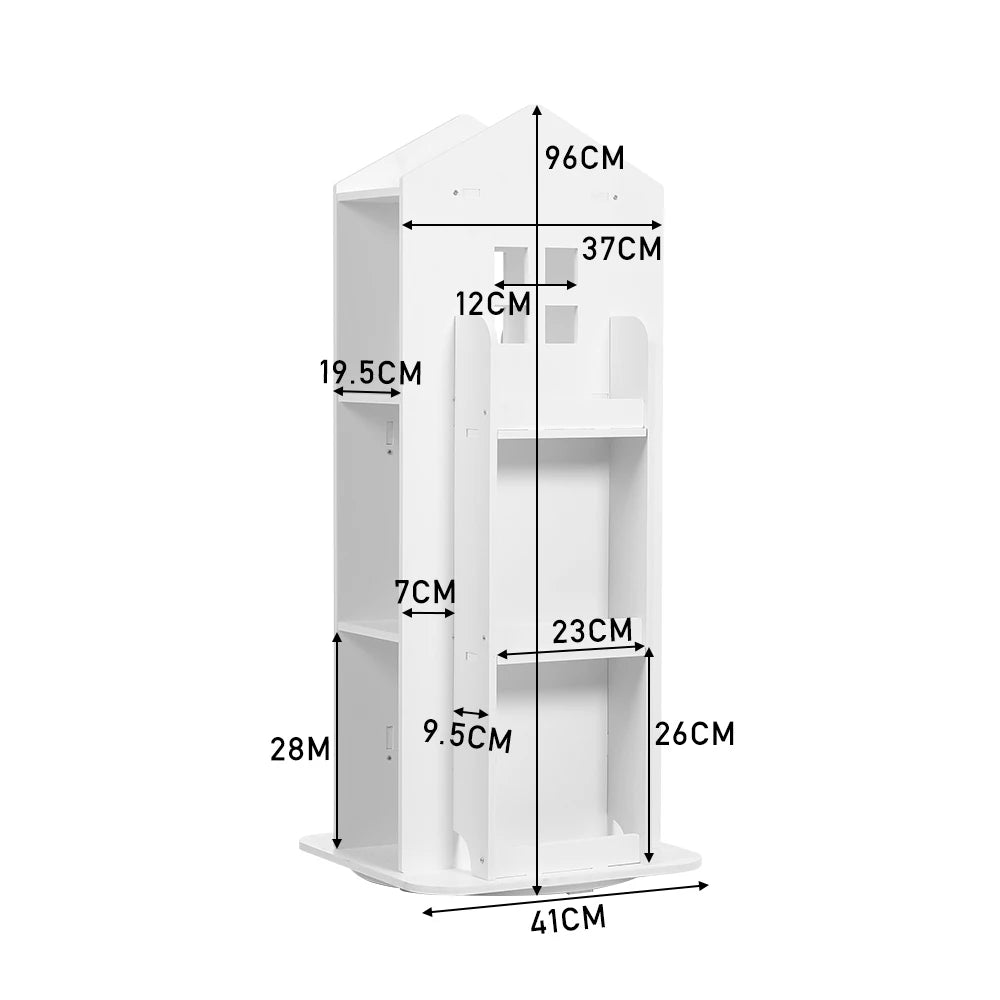 White wooden shelf with dimensions labeled on a white background