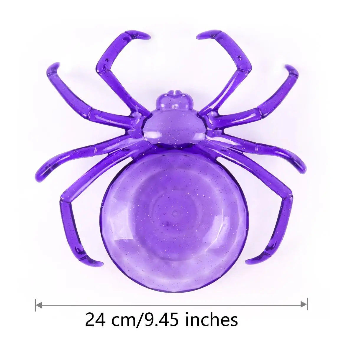 Purple spider-shaped object with measurement details on a white background