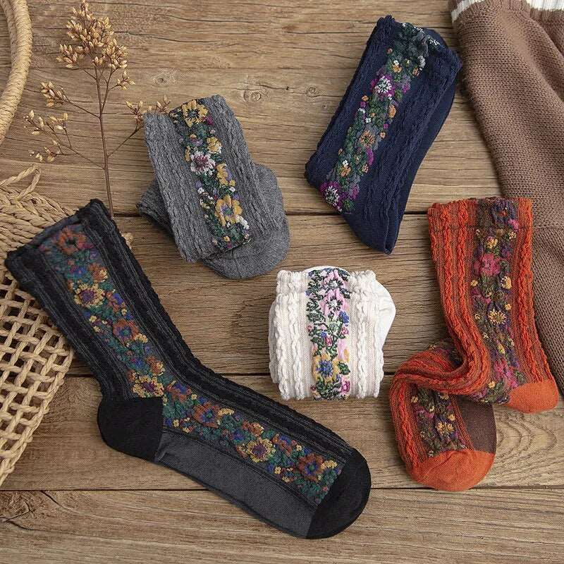 Pure Cotton Floral Embroidered Medium Tube Women's Socks - Socks from Dear Cece - Just £6.99! Shop now at Dear Cece
