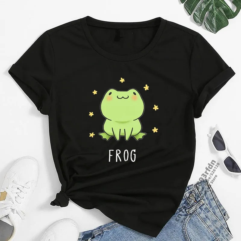 Cartoon Cute Frog Print T Shirt