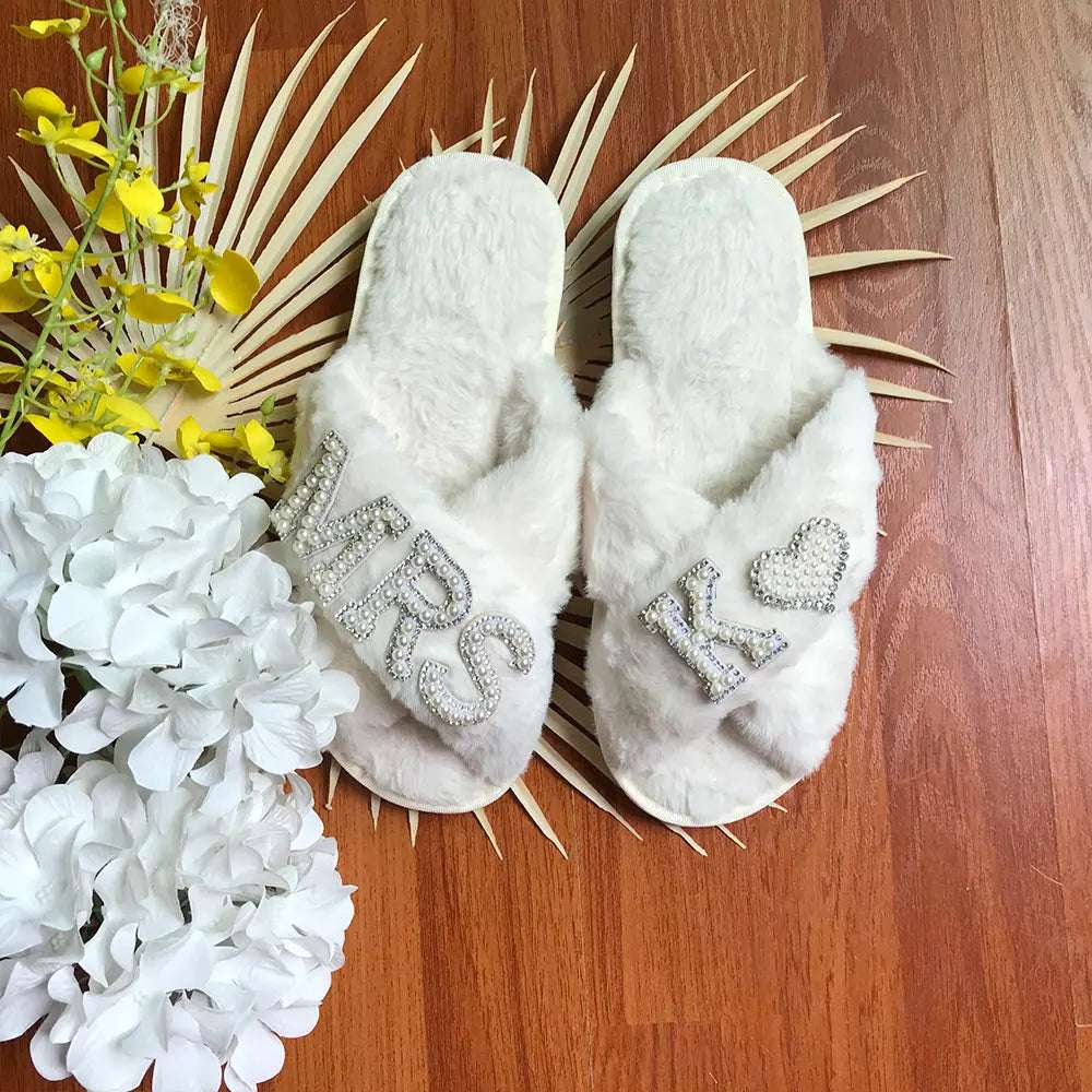 Personalised Bride Mrs Pearl Fluffy Slippers - slippers from Dear Cece - Just £24.99! Shop now at Dear Cece