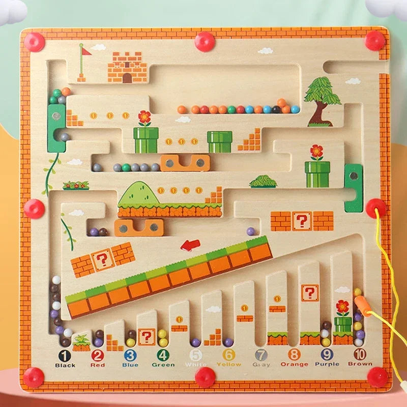 Wooden Magnetic Color and Number Maze mushroom house