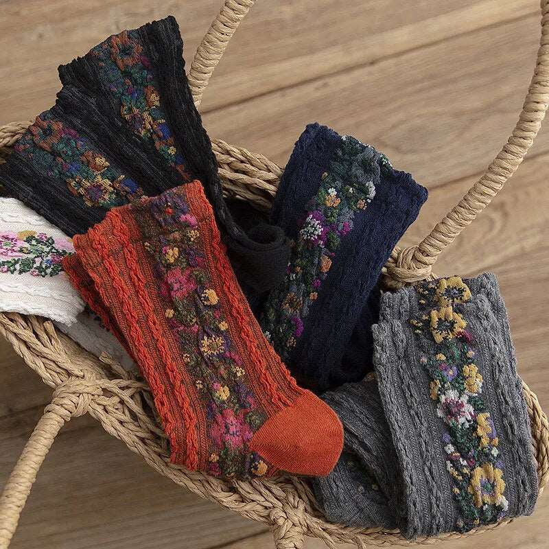 Pure Cotton Floral Embroidered Medium Tube Women's Socks - Socks from Dear Cece - Just £6.99! Shop now at Dear Cece