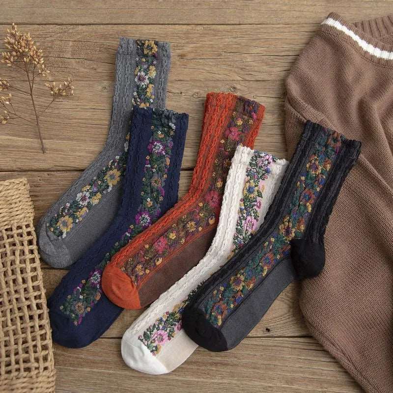 Pure Cotton Floral Embroidered Medium Tube Women's Socks - Socks from Dear Cece - Just £6.99! Shop now at Dear Cece