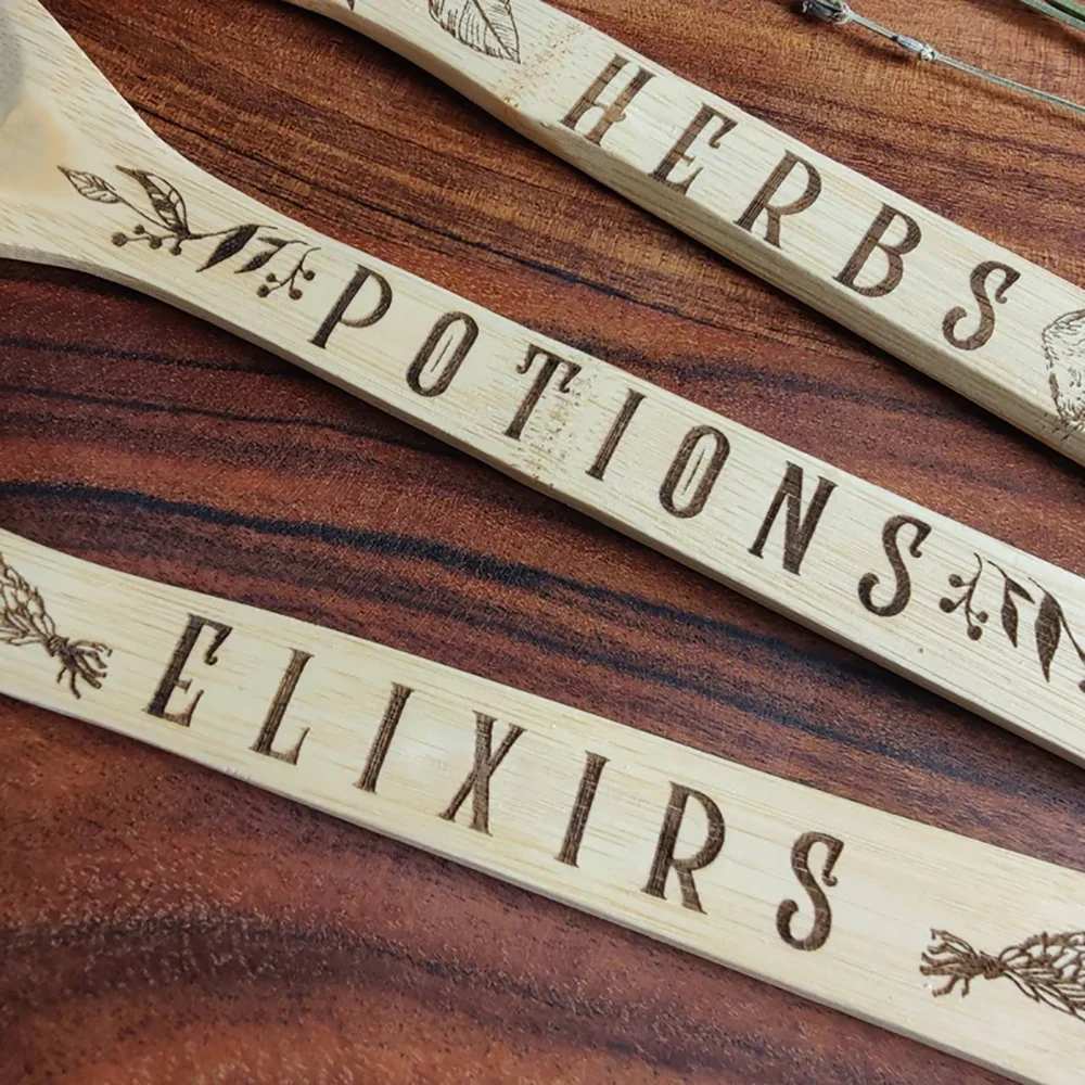 Halloween Kitchen Witch Wooden Spoon Set elixirs potions and herbs