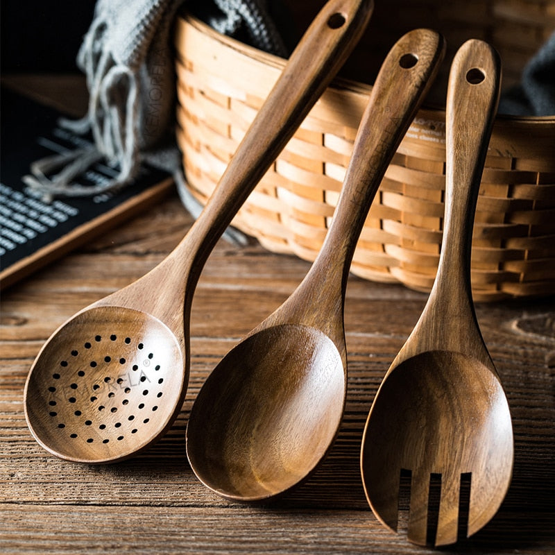 Natural Teak 9 Piece Wooden Cooking Utensils Set - kitchen Accessories from Dear Cece - Just £34.99! Shop now at Dear Cece