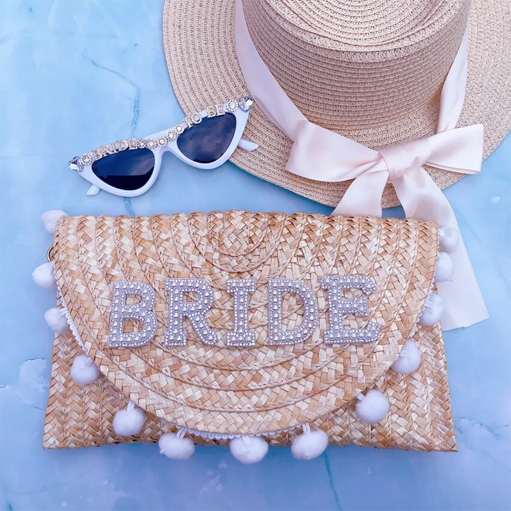 Bride Boho Straw Clutch Bag