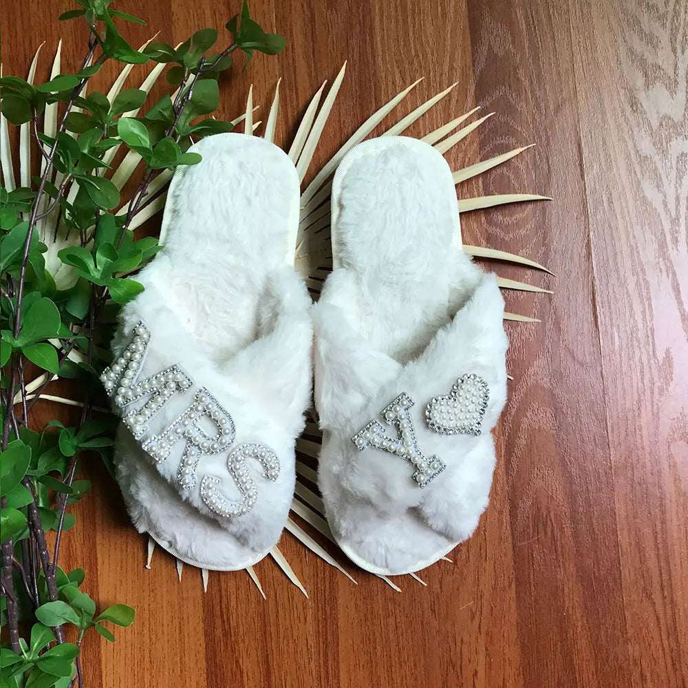 Personalised Bride Mrs Pearl Fluffy Slippers - slippers from Dear Cece - Just £24.99! Shop now at Dear Cece