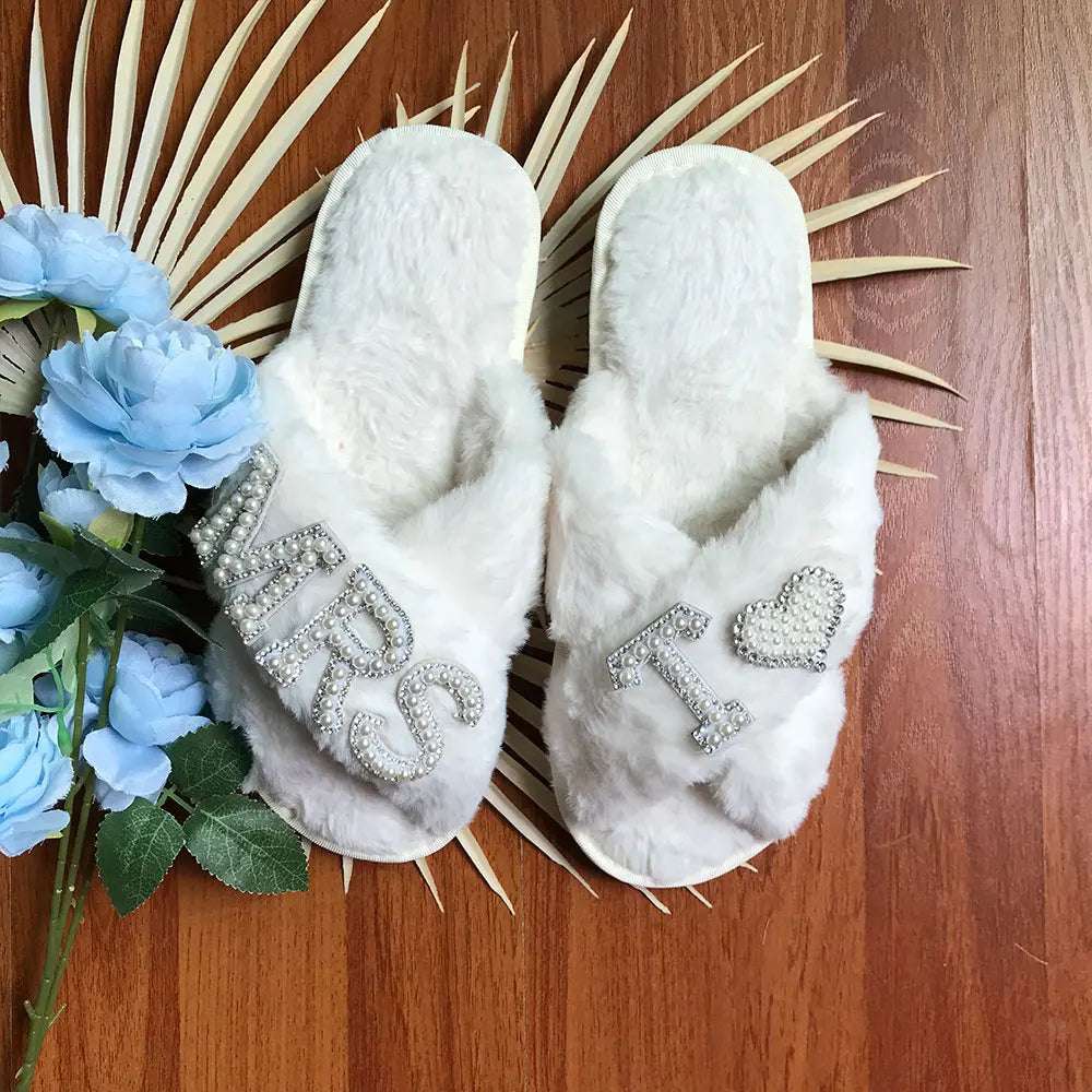 Personalised Bride Mrs Pearl Fluffy Slippers - slippers from Dear Cece - Just £24.99! Shop now at Dear Cece