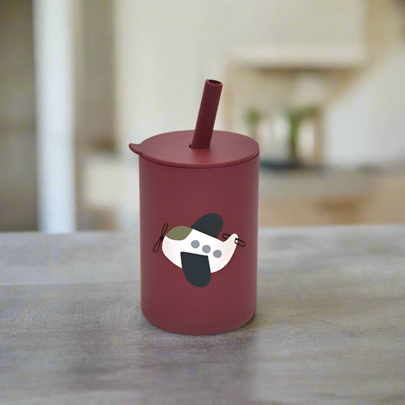 BPA Free Baby Silicone Leak-Proof Cup with Lid - Weaning from Dear Cece - Just £12.99! airplane