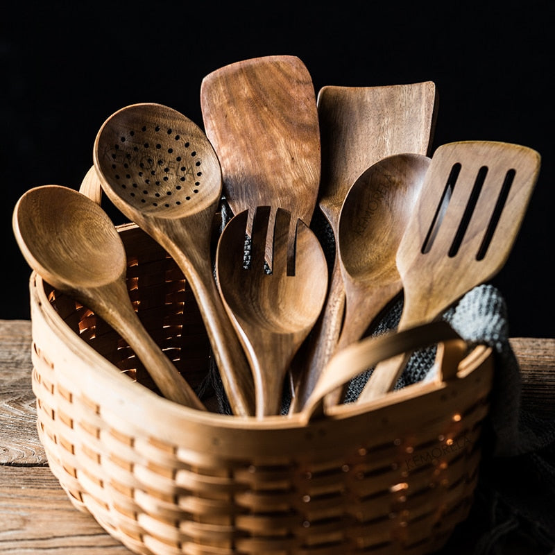Natural Teak 9 Piece Wooden Cooking Utensils Set - kitchen Accessories from Dear Cece - Just £34.99! Shop now at Dear Cece