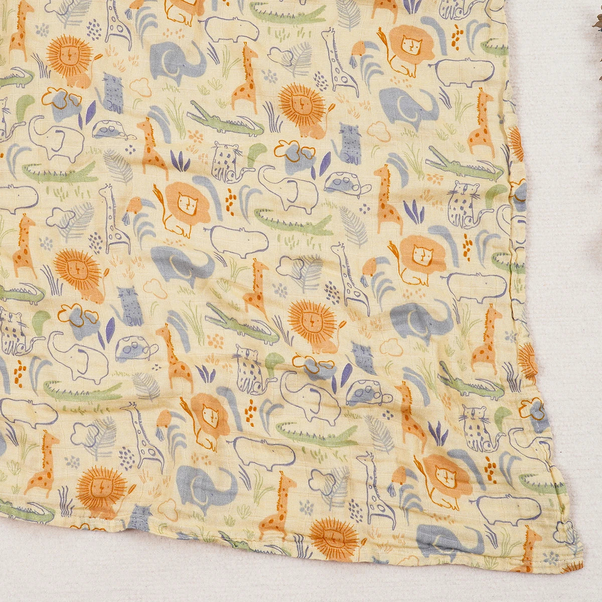 Fabric with colorful animal pattern on a white background