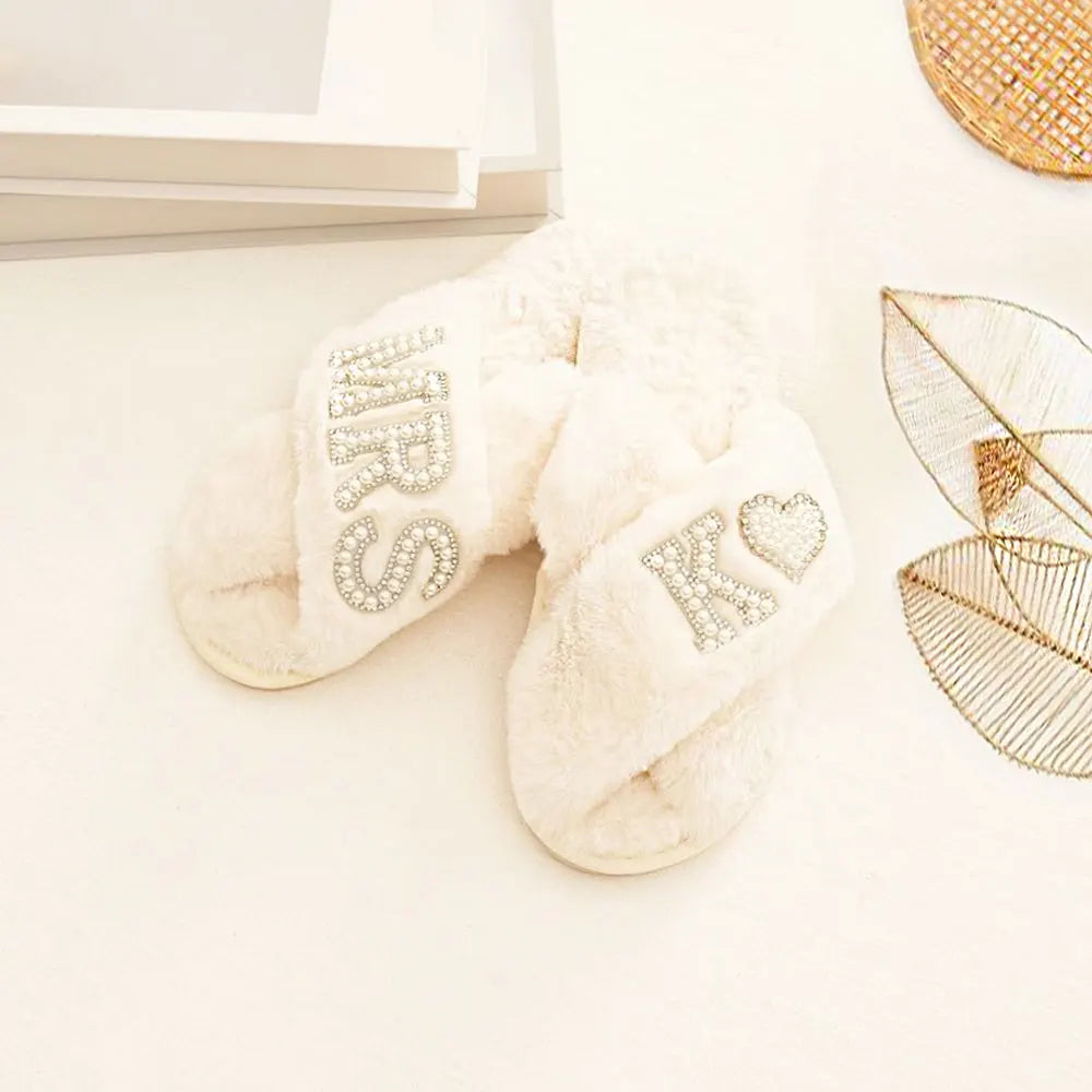 Personalised Bride Mrs Pearl Fluffy Slippers - slippers from Dear Cece - Just £24.99! Shop now at Dear Cece