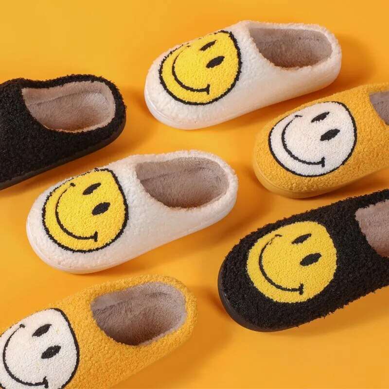 Happy Face Smiley Fuzzy Fur Slippers - slippers from Dear Cece - Just £18.99! Shop now at Dear Cece