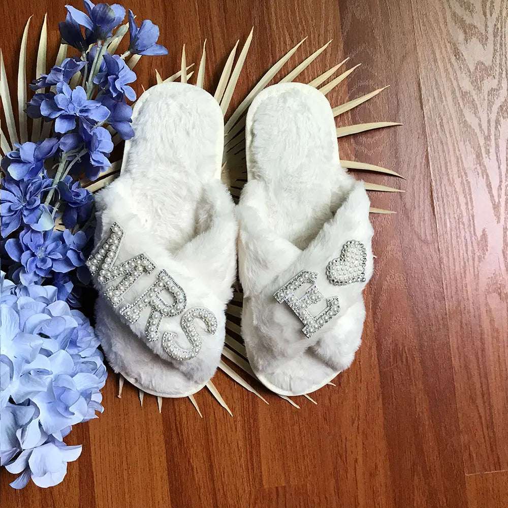 Personalised Bride Mrs Pearl Fluffy Slippers - slippers from Dear Cece - Just £24.99! Shop now at Dear Cece
