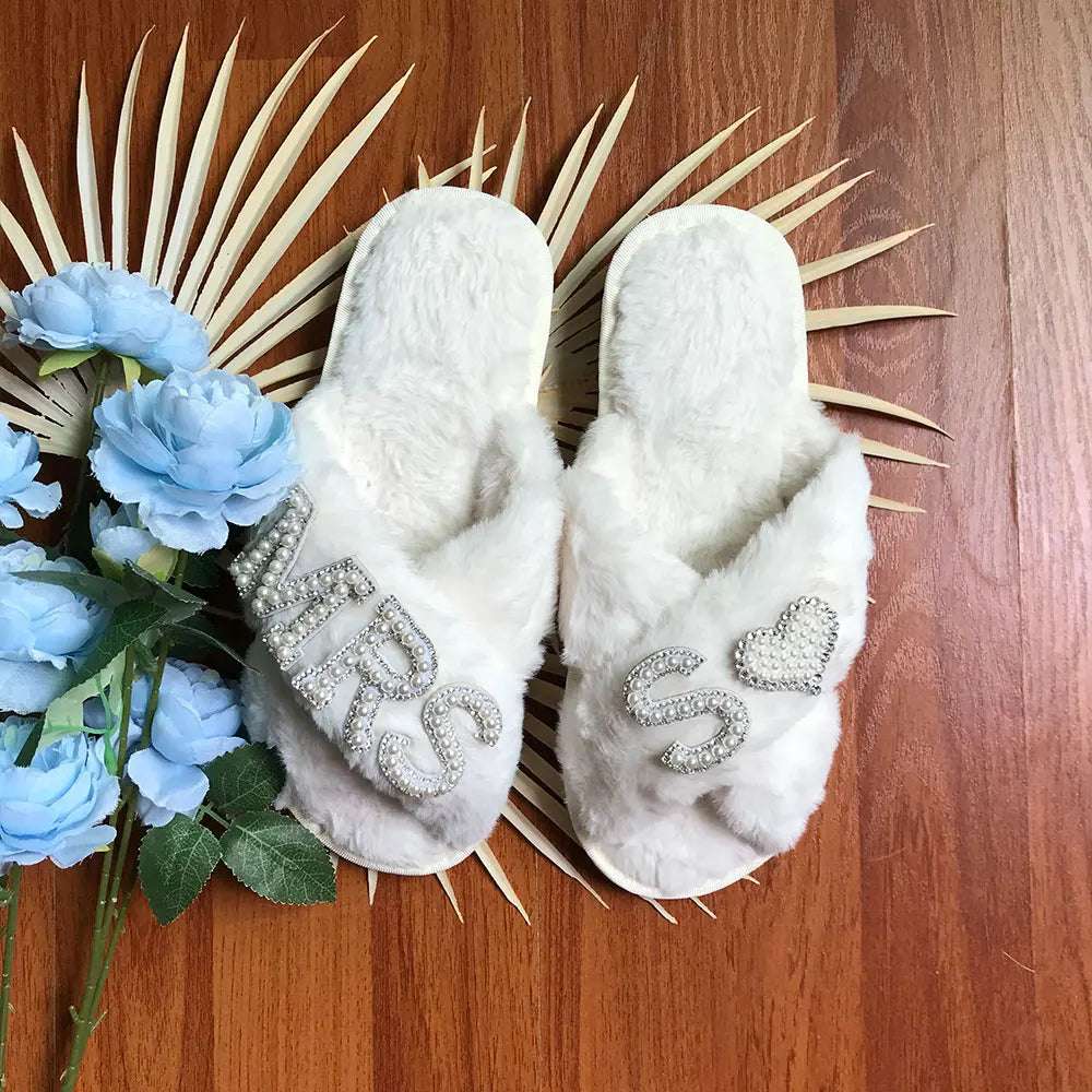 Personalised Bride Mrs Pearl Fluffy Slippers - slippers from Dear Cece - Just £24.99! Shop now at Dear Cece
