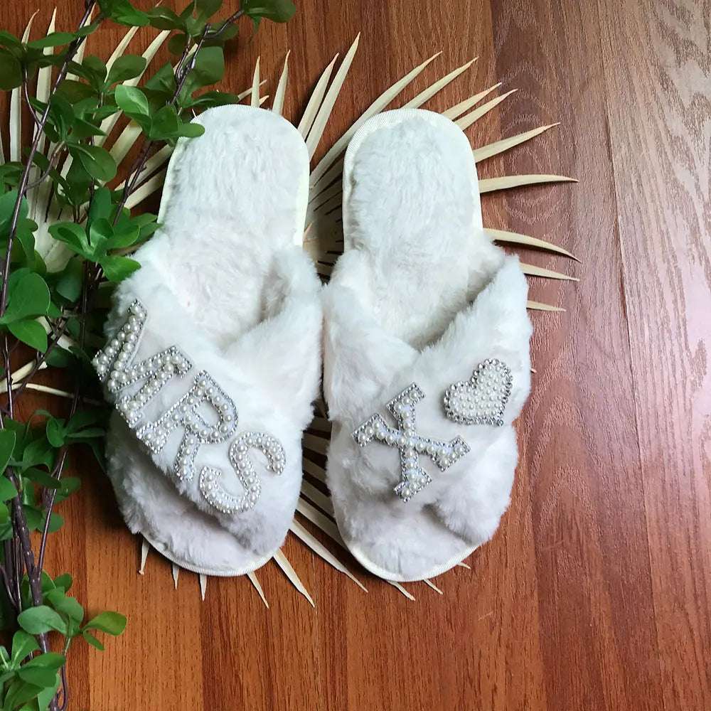 Personalised Bride Mrs Pearl Fluffy Slippers - slippers from Dear Cece - Just £24.99! Shop now at Dear Cece